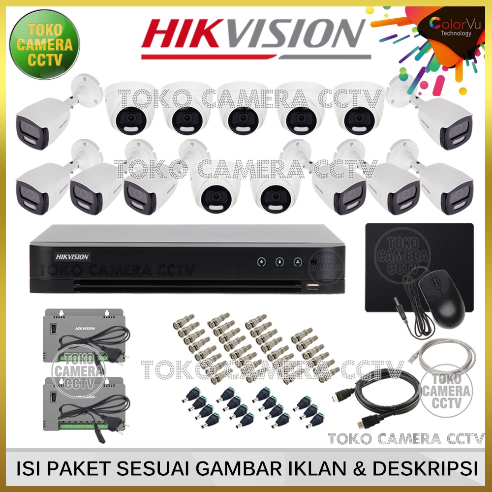 PAKET CCTV HIKVISION COLORVU 5MP 16 CHANNEL 15 KAMERA