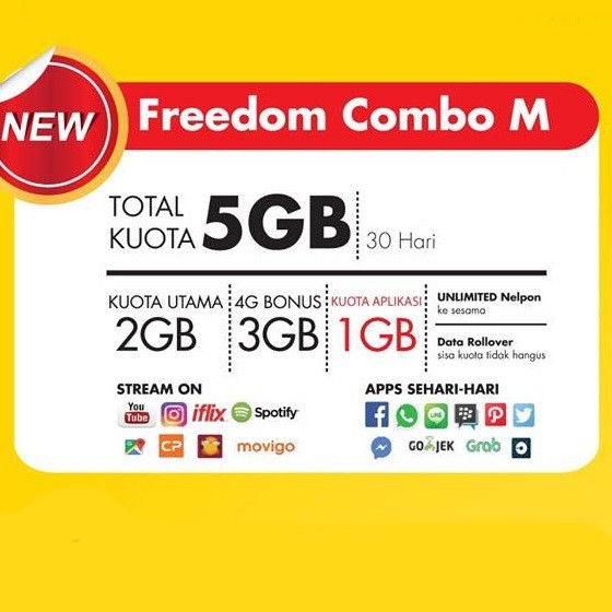 Paket Data Kuota Internet Indosat Freedom Combo M Shopee Indonesia