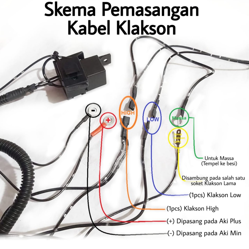 KABEL RELAY KLAKSON MOBIL MOTOR KOMPLIT SIKRING 30A RELAY HELLA NT SERIES 4 KAKI 12V ORIGINAL