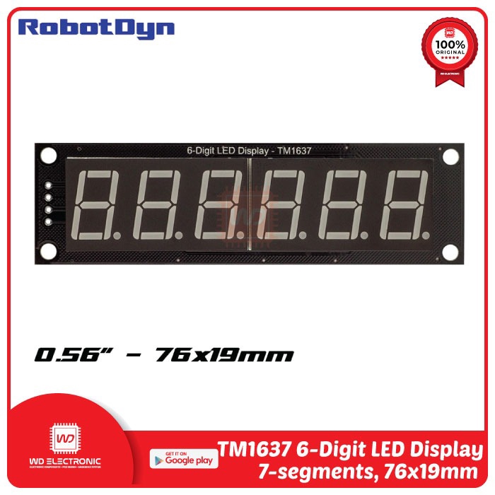 RobotDyn TM1637 6 Digit LED Display 76x19mm 7 Segment 6 Digit