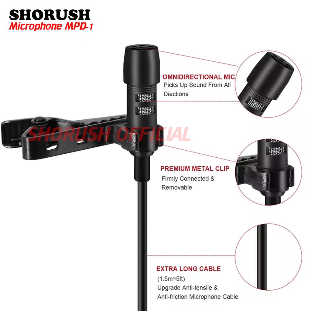 Shorush MPD-1 Microphone Mic Clip On 3.5 mm TRRS For Android Smartphone HP