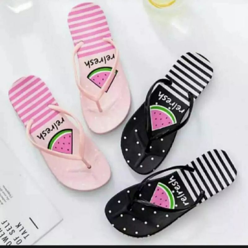 sandal jepit wanita motif watermelon semangka