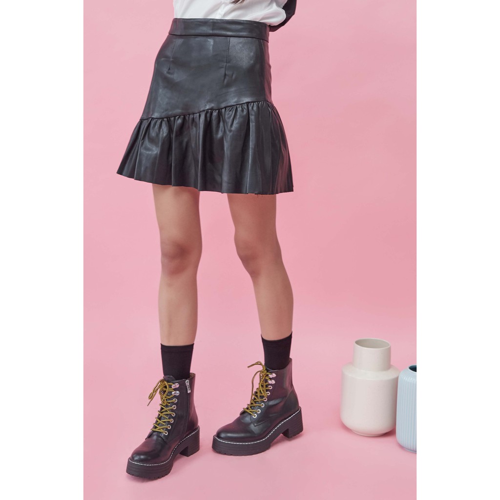 Rok Mini Korea Kulit Mini Skirt Faux Leather - Eleanor Leather Skirt