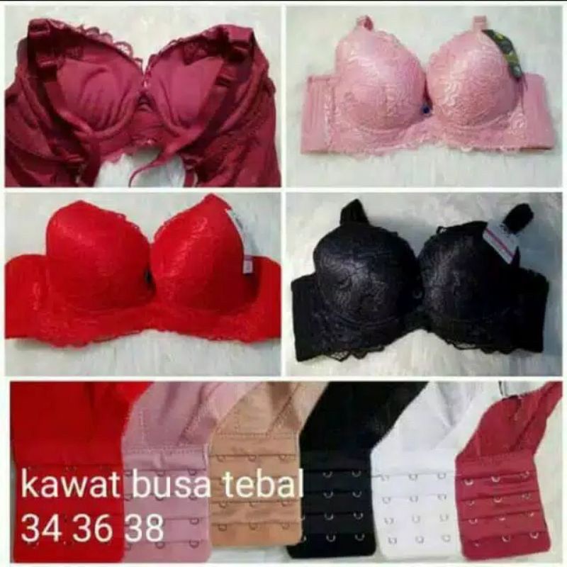 BH TALLY 2962 PUSH UP KAIT 3 - BH BUSA TEBAL KAWAT PUSH UP MENGANGKAT PAYUDARA FULL RENDA - SIZE 34 36 38 40 - ARA98STORE