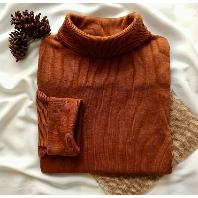 Kaos Turtleneck RIB Premium Tebal Kerah Tinggi / Turtleneck Katun Polos Terlari