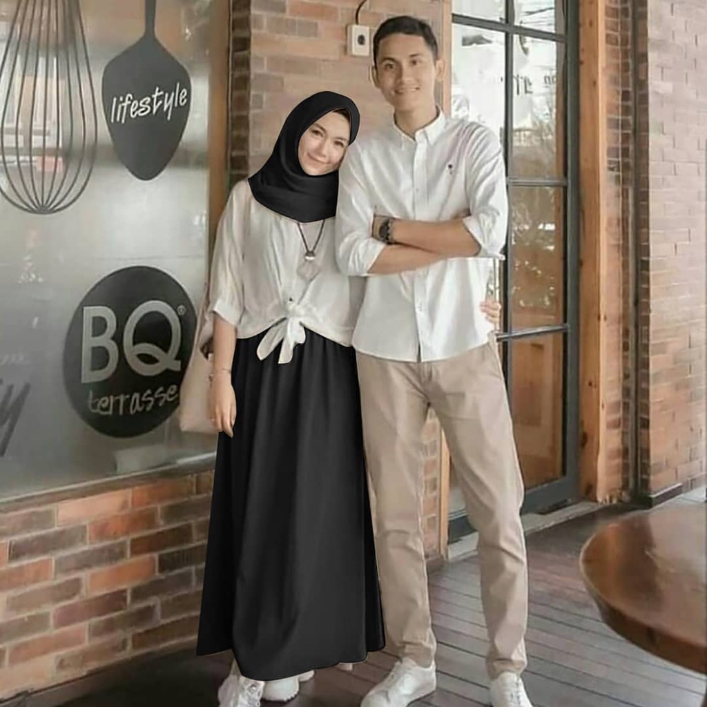 NATURAL COUPLE KAIN MOSSCRAPE MIX KATUN RAMI ( GAMIS WANITA + KEMEJA PRIA )  BAJU COUPLE TERBARU 2022