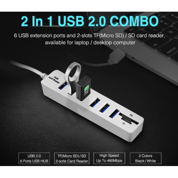 READY INSTANT USB Port 3 in 1 with Card Reader Multifungsi