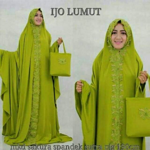 MUKENA DUBAI RENDA SAKURA HIJAU LUMUT
