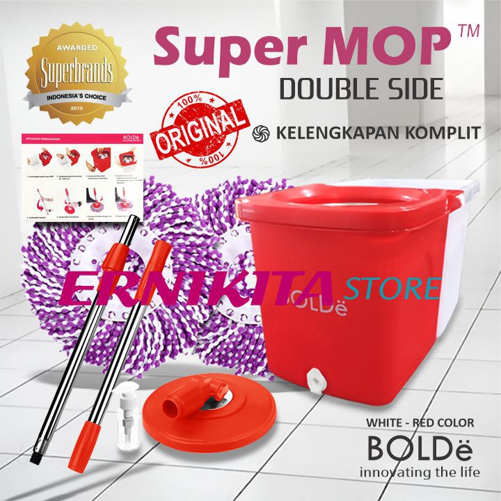 BOLDe DOUBLE SIDE - Supermop Alat Pel Modern Ember Terpisah Bisa Dilepas