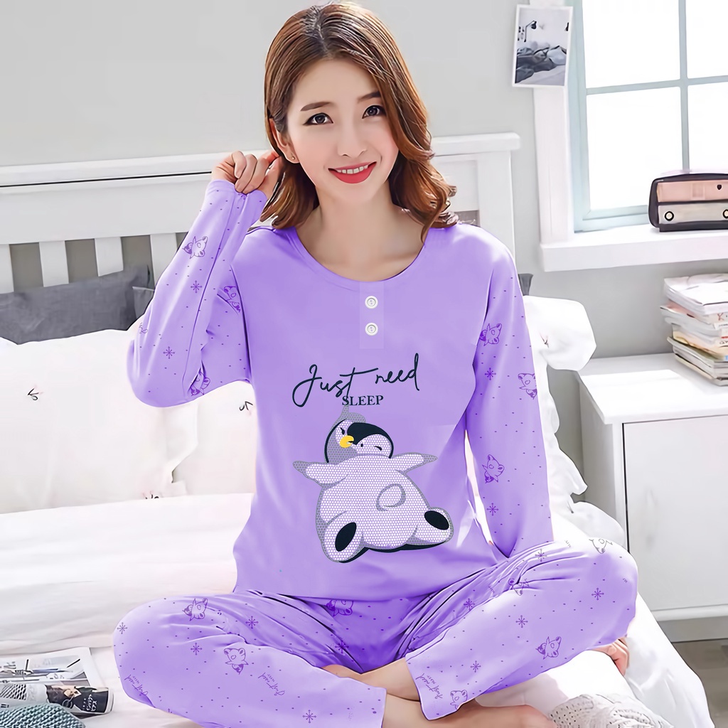 Lilipop.id  Baju Tidur Wanita Need Sleep Celana Panjang PP Allsize Lengan Panjang Baby Doll Bahan Kaos dewasa