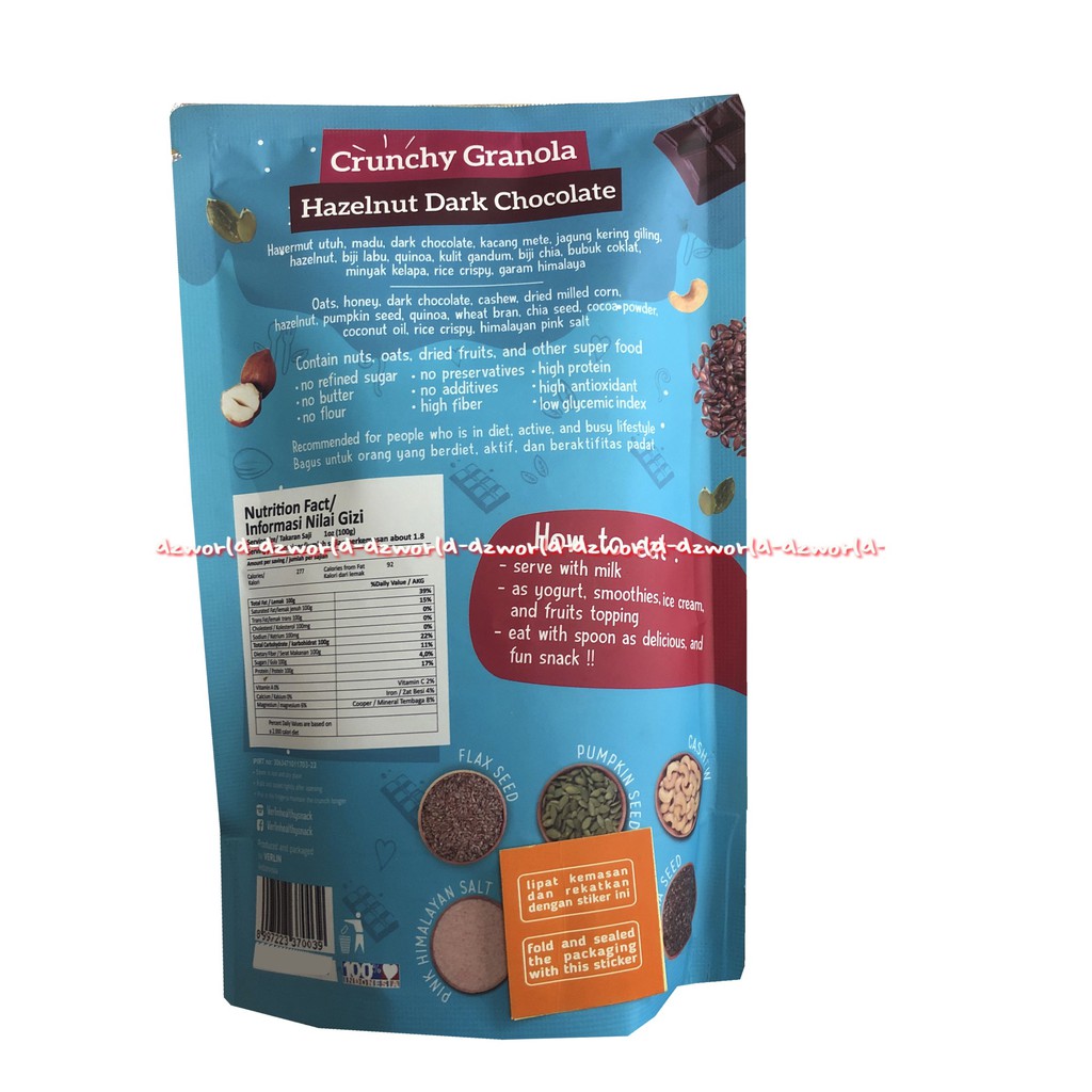 Verlin Crunchy Granola Hazelnut Dark Chocolate Eat HealtybeHappy 180gr