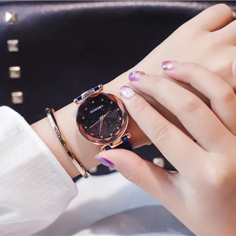 KJ Jam Tangan Wanita Korea GOGOEY Starry Sky Quartz Magnet Simple Anti Air Wrist Watch K25