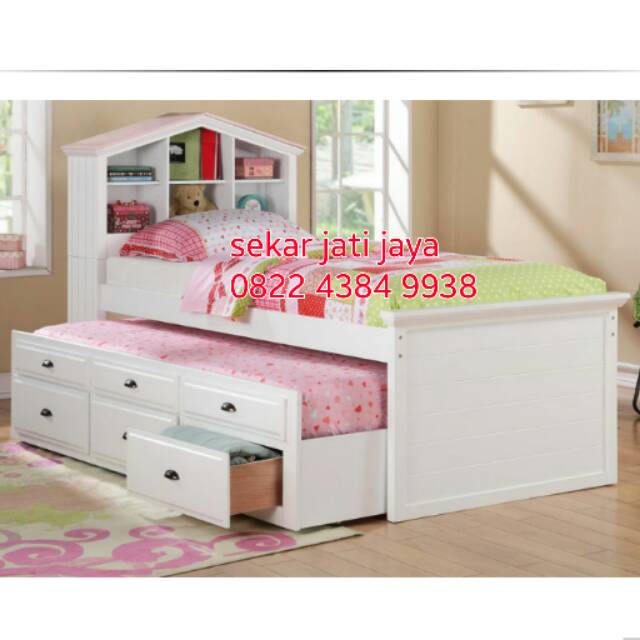 Tempat tidur anak sorong divan ranjang minimalis bunkbed jati