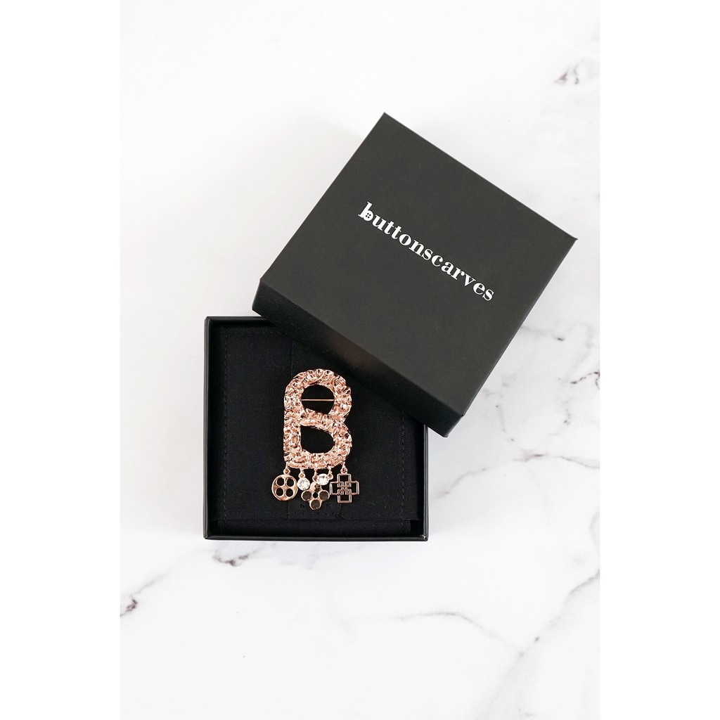 Textured Brooch with Charm - Rose Gold