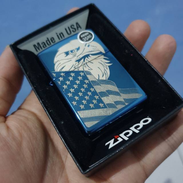 Zippo Original Patriotic Eagle and Flag Sapphire Blue