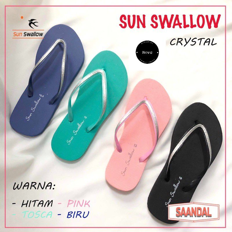 Sandal Jepit Wanita Sun Swallow Crystal Original