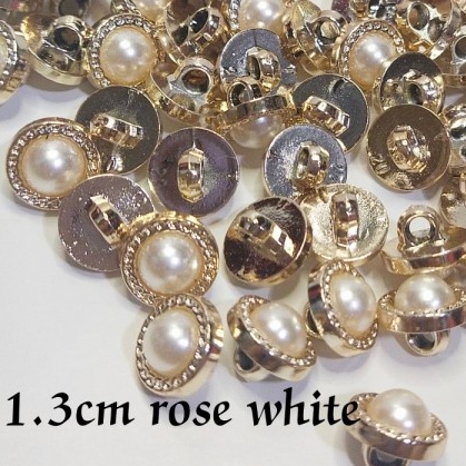 Kancing jamur mutiara timbul motif rose white 13 mm 15 mm 20mm ISI 100 biji