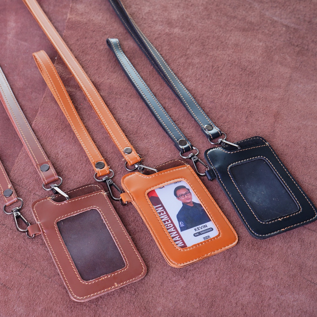 

ID Card Kalung Holder Name Tag Pria Wanita Kulit Tali Panjang dan Pendek Warna Hitam ENT01