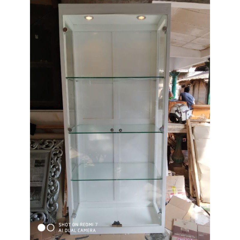 Lemari hias kayu tas kaca murah terbaru