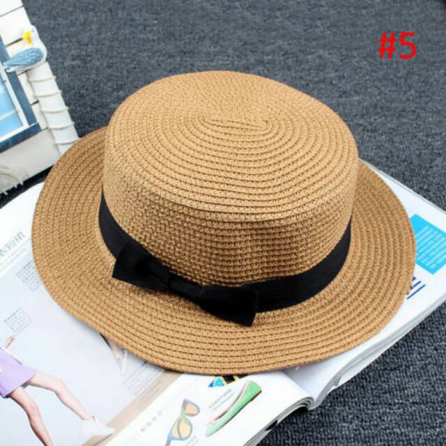 GS8pro Boater hat pork pie hat topi pantai dewasa | Topi Boather Hat DEWASA / Topi bulat dewasa / topi pantai bulat Jiangxihuitian Topi Pantai Panama Summer Sun Beach Straw Hat CW48