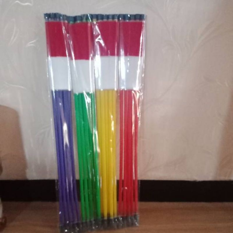 Bendera PLASTIK Merah Putih dengan TONGKAT TANGKAI GAGANG Pluit  (1Pak 20 pcs )