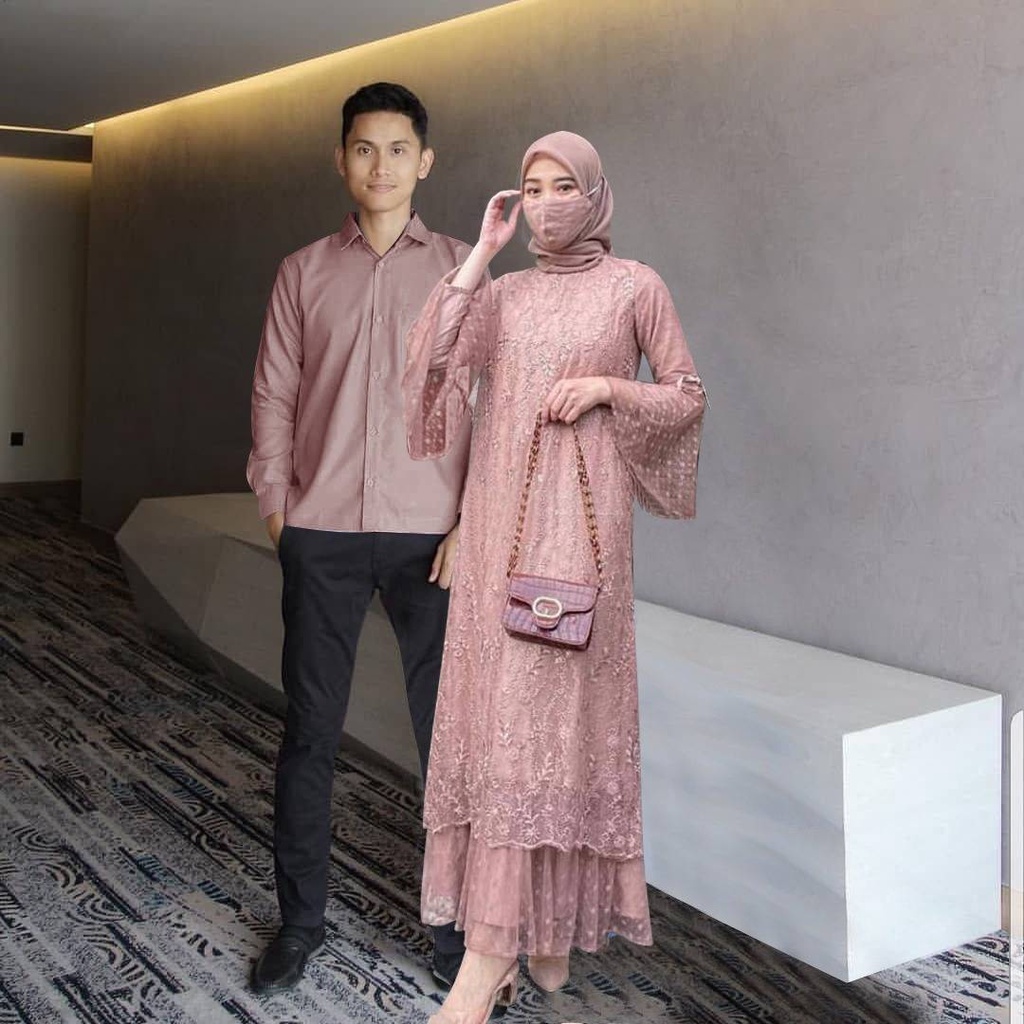 CP GELA / Couple Gamis brukat tile Mx gela / set pakaian couple muslim lebaran 2022 / KAPEL KONDANGAN TERBARU