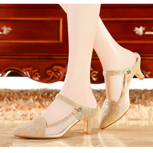 Heels Wedding, Wedding Brukat, Wedding Payet, Heels Tunangan, Hee GD517 Heels Quin - Emas, 37