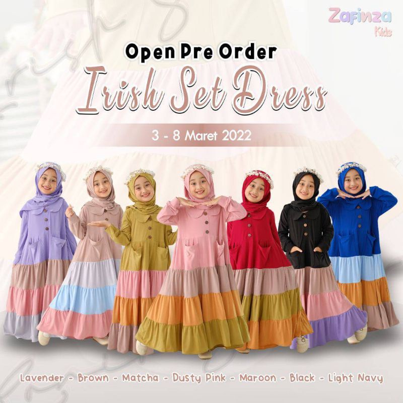 GAMIS ANAK JERSEY IMPORT SETELAN HIJAB IRISH SET DRESS 3 BULAN- 10 TAHUN ORIGINAL ZAFINZA