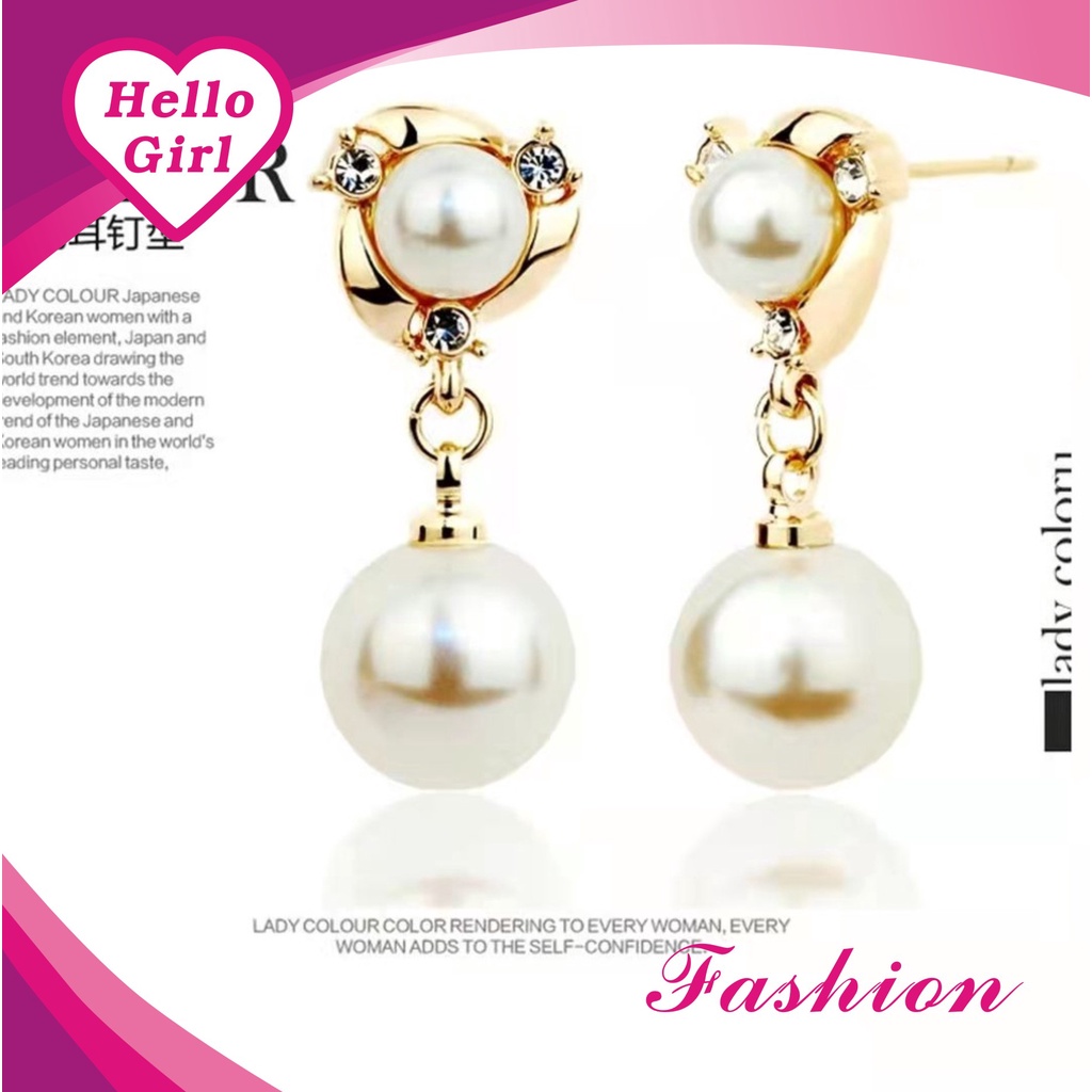 (Hello Girl)E30 Anting Mutiara Fashion Wanita Stud Earrings Import