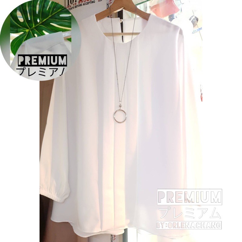 PREMIUM blus putih wanita garis omiset jumbo
