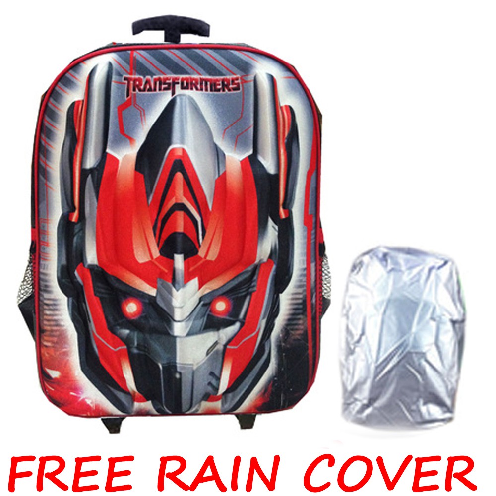 FREE ONGKIR + RAINCOVER Tas Troley Sekolah SD Transformer Optimus Prime 3D Timbul Hard Cover - Merah