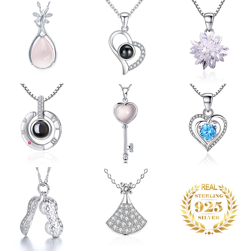 925 liontin perak murni untuk wanita liontin berlian perhiasan kalung fashion DZ-008