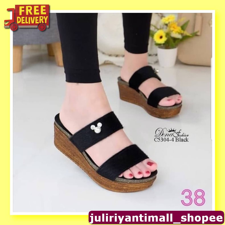 Zt81 Sepatu Wejes Wanita Wedge Import Sepahtu We Shepatu Wedg Mf1 WI583 Sandal Wedges Jh124 Hitam -