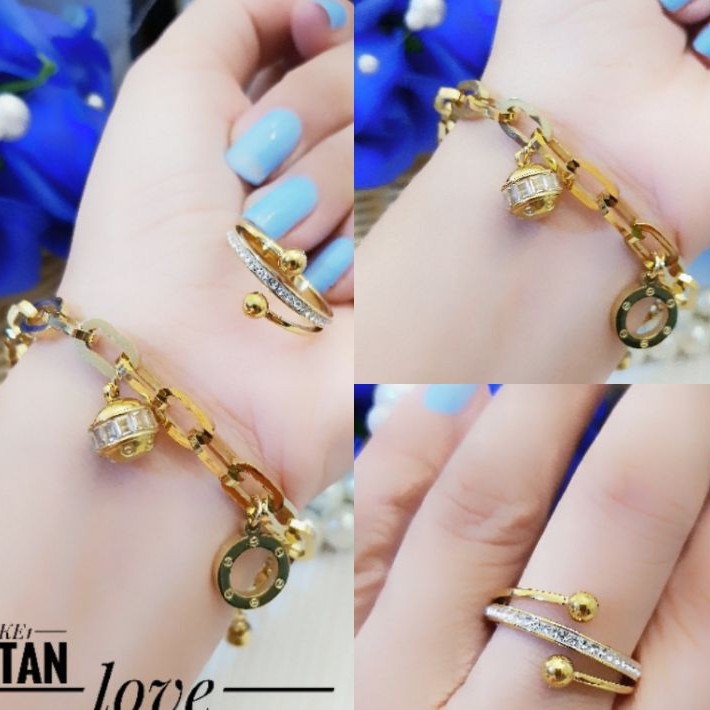 Titanium Set Perhiasan Gelang dan cincin wanita C2485