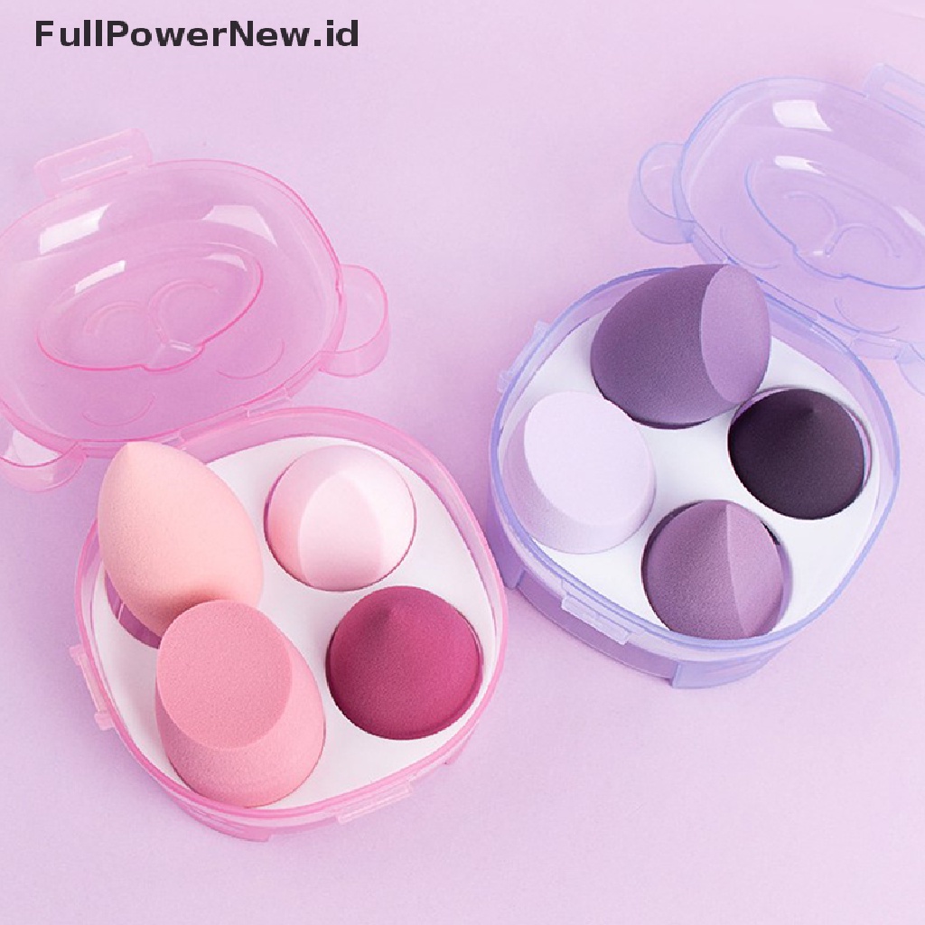 (Full) 4pcs Spons Puff Blender Makeup Dengan Kotak Penyimpanan