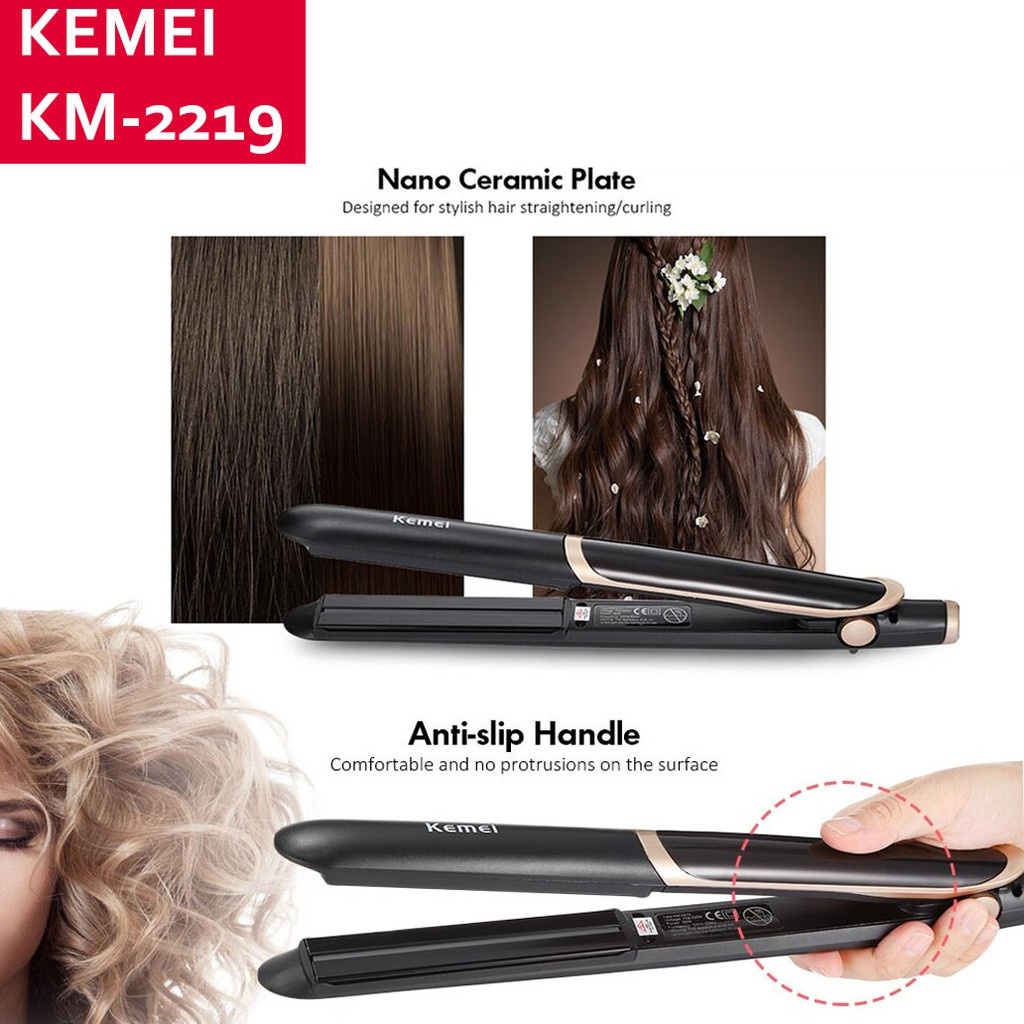 BEAUTY JAYA - Kemei KM-2219 Hair Straightener- Catokan 2IN1 ,LICIN, AWET Tidak merusak rambut Catok KM2219