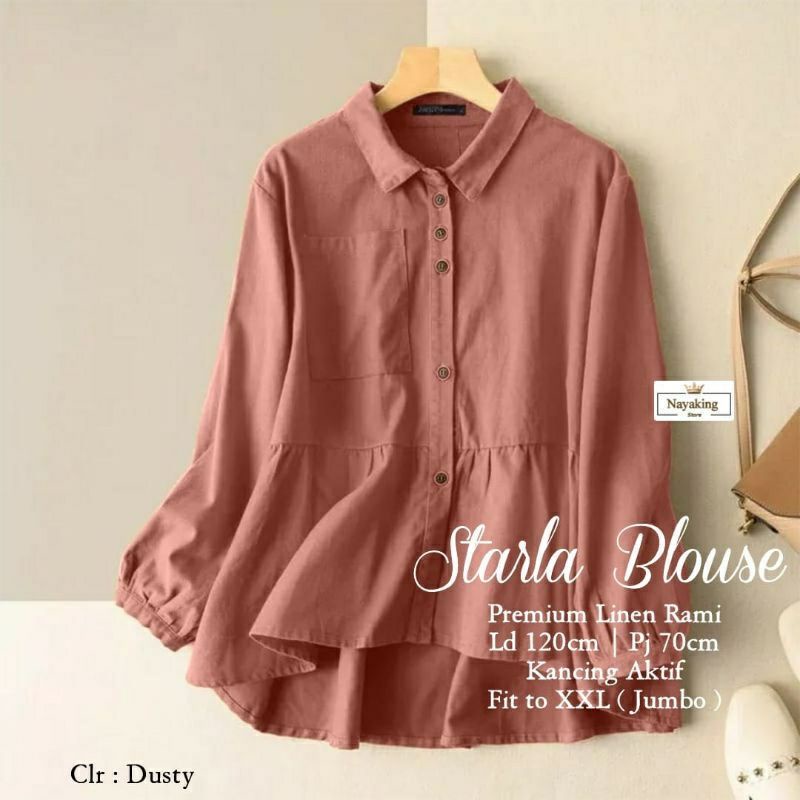 Starla Linen Premium Kemeja Blouse Wanita Jumbo LD 120