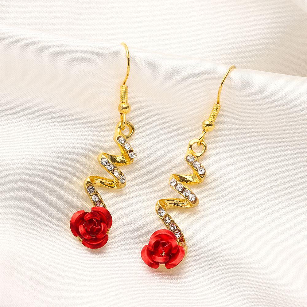 Solighter Rose Menjuntai Anting Baru Vintage Temperamen Gaya Korea Hari Valentine Wanita Perhiasan