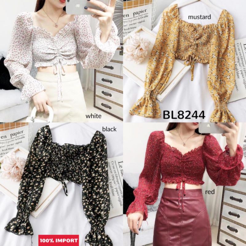 Elastic Body Floral Crop Blouse