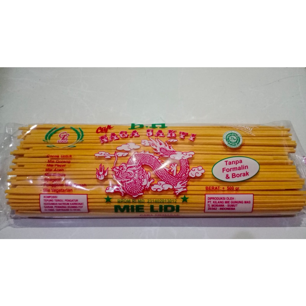 

Mie Lidi cap Naga Sakti Api 500 gr Medan / Mi Gomak / spageti spagetti