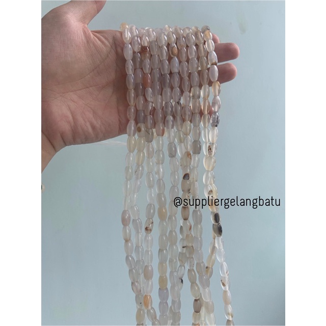 batu alam Penden tabung white agate 6 x 11 mm giok akik indian putih