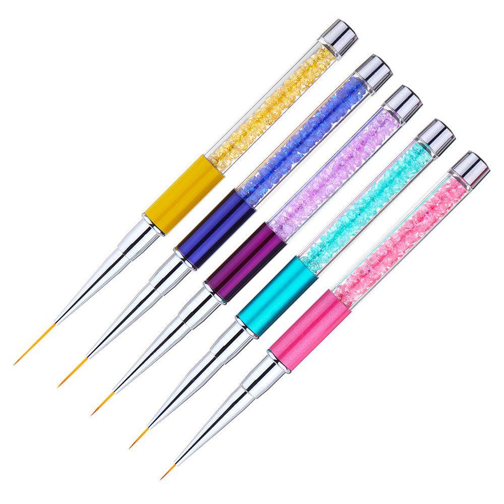 Top Nail Liner Pen Gaya Perancis Baru Pegangan Kristal Gambar Garis Grid Stripe