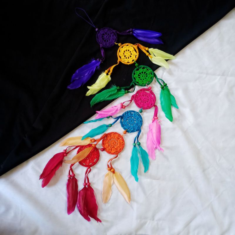 Gantungan Dreamcatcher Rajut 7 Susun Rainbow / Hiasan Rumah / Hiasan Kamar / Dreamcatcher Bali Rajut / Craft Dewata