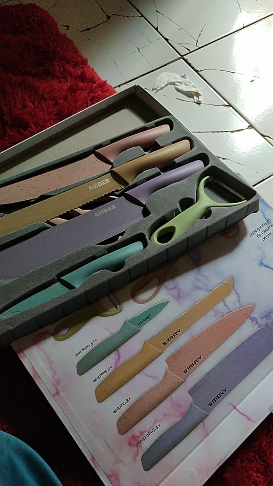 Amber Pisau Dapur Set / Kitchen Knife Set 6 Pcs + Free Talenan Multicolour [original]