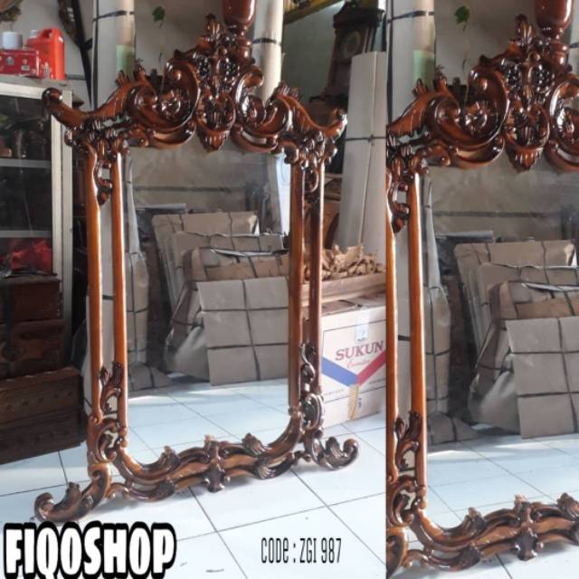 Cermin ukir anggur pigura kaca kayu jati mebel jepara