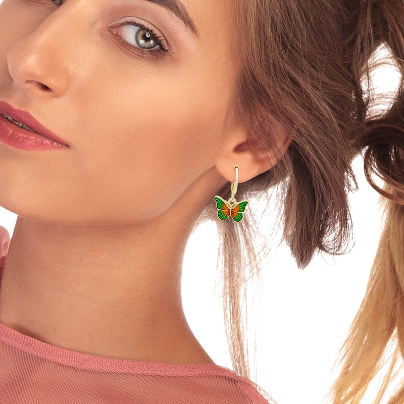Anting Kait Gantung Desain Kupu-Kupu Biru Hijau Handmade Gaya Korea Untuk Wanita