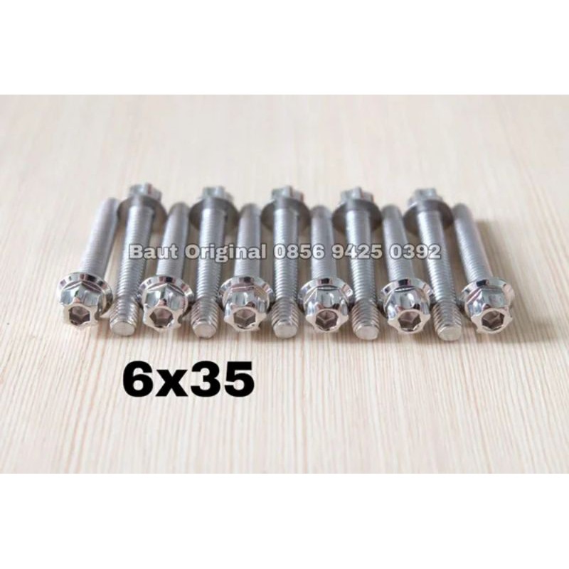 baut probolt gs1 6x35 mm stainless new model drat 10 panjang 3.5cm ukuran 10 silver gear 2 kunci belimbing heng