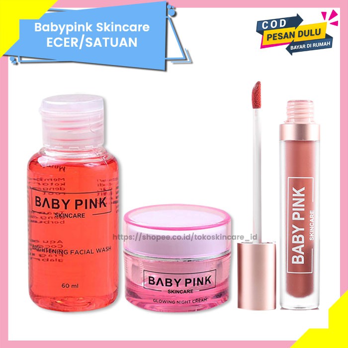 Brightening Facial Wash &amp; Glowing Night Cream &amp; Babylip Rose Chic Baby Pink Skincare Original BPOM