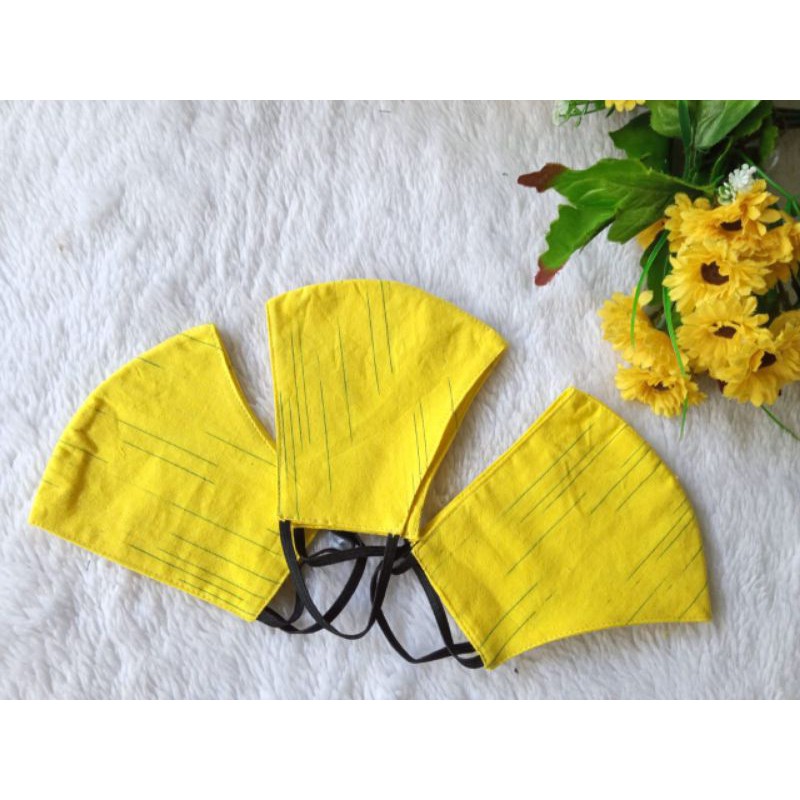 Masker Batik Cap Size Dewasa Halus Motif Hujan Riris Kuning