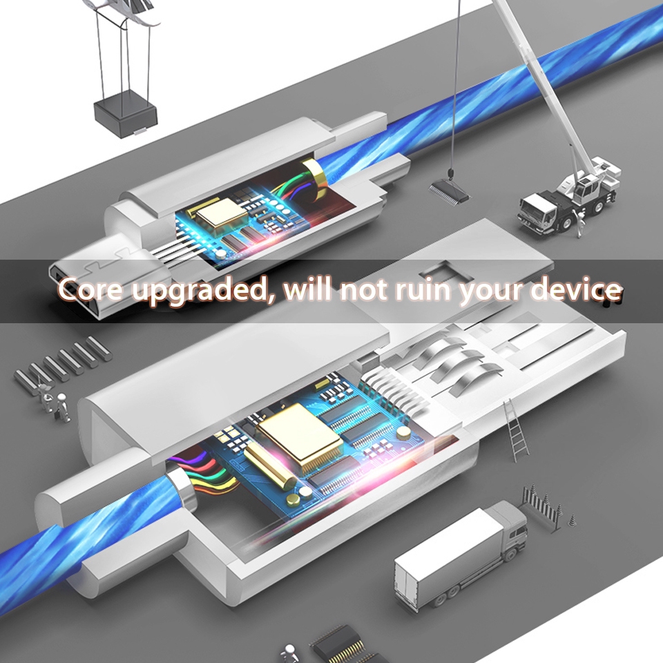 Kabel Data Charger LED USB Tipe-C/Mikro Fast Charging